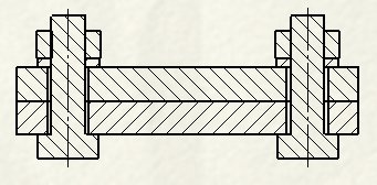 Линия сечения проходит через все компонеты, в том числе и через крепеж